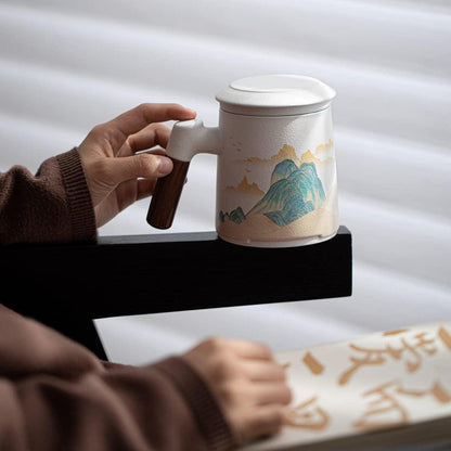 Keramik Teetasse 400ML mit Teesieb, Deckel handbemalt