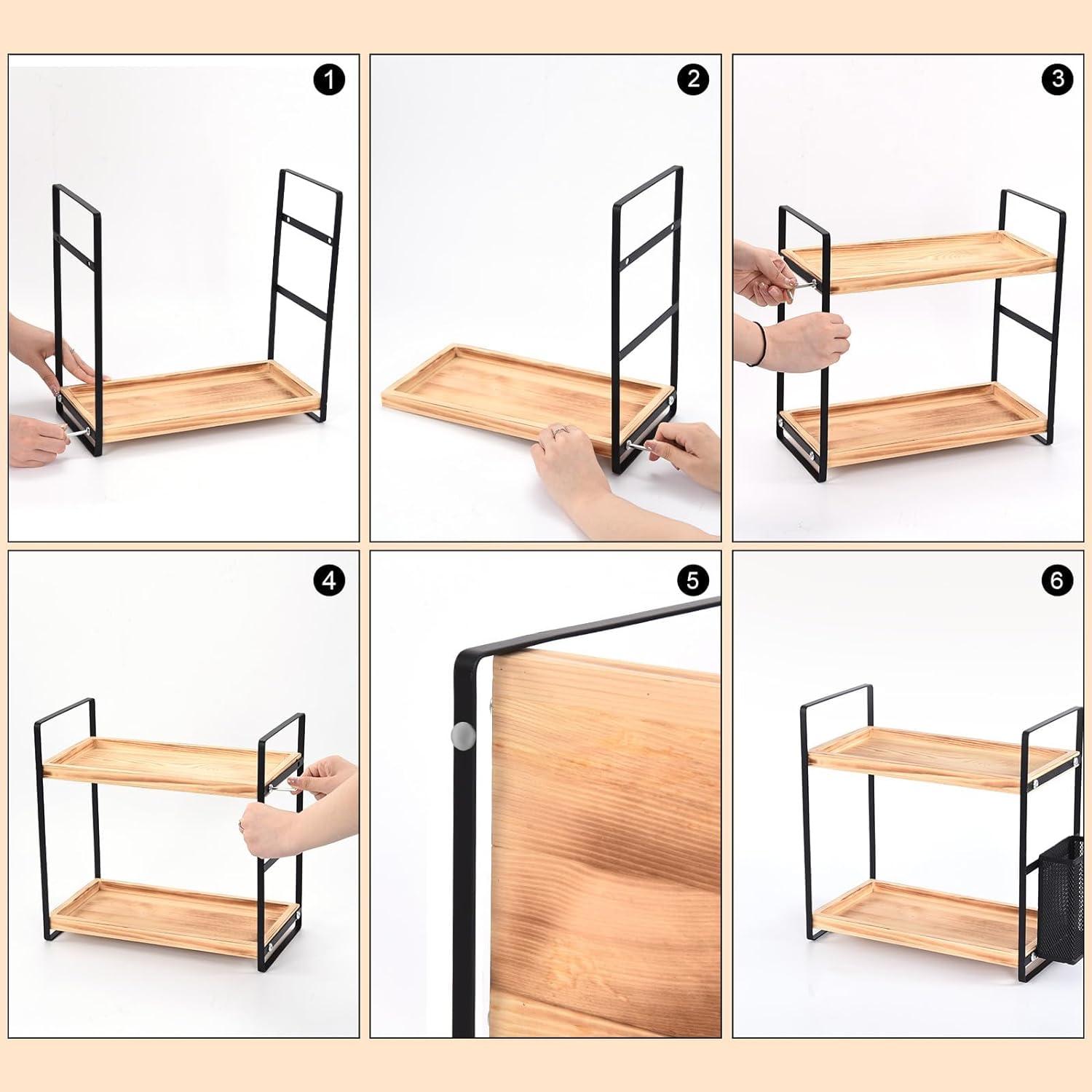 Holz Badezimmer-Organizer mit Korb, Hautpflege-Aufbewahrung, Schminktisch