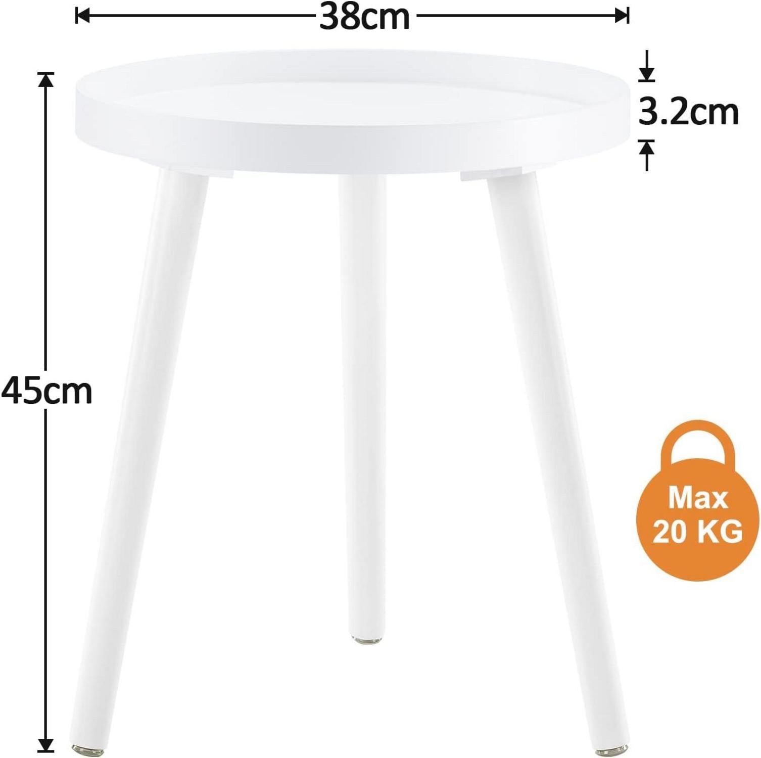 APICIZON Beistelltisch Weiss Rund Massivholz Skandinavische Stil 38x45cm