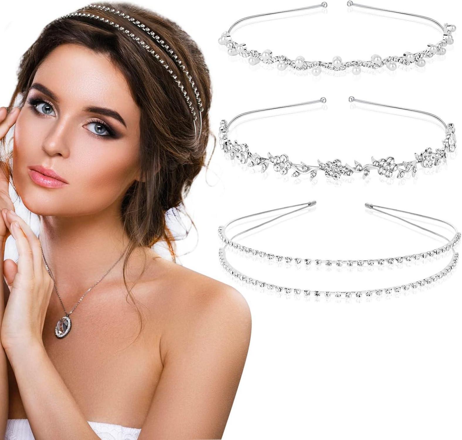 Braut Haarreif Set Perlen Strass Blumen Hochzeit Haarschmuck