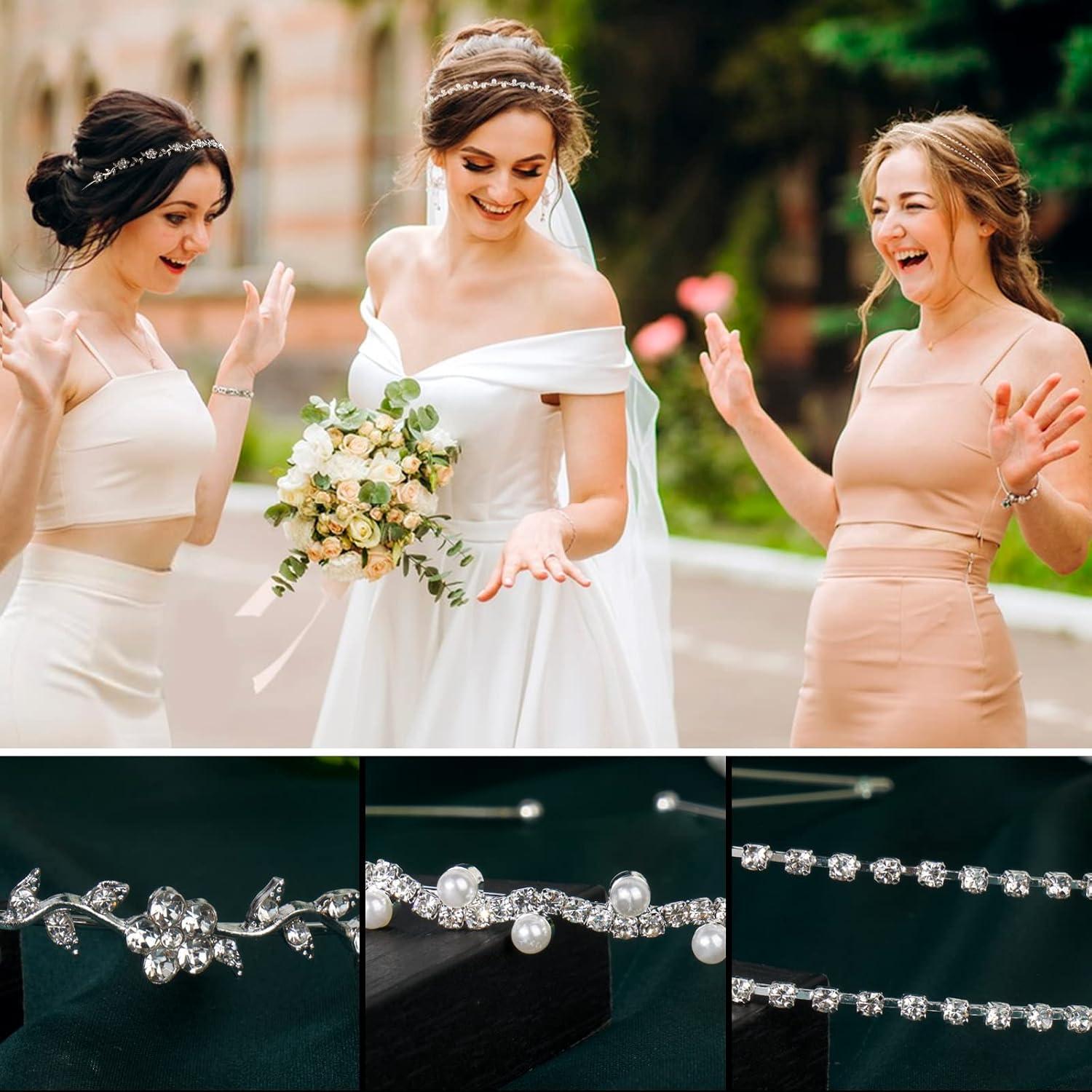 Braut Stirnband Haarreif Damen Mädchen Kristall Perlen Strass Blumen Tiara Trachten Hochzeit