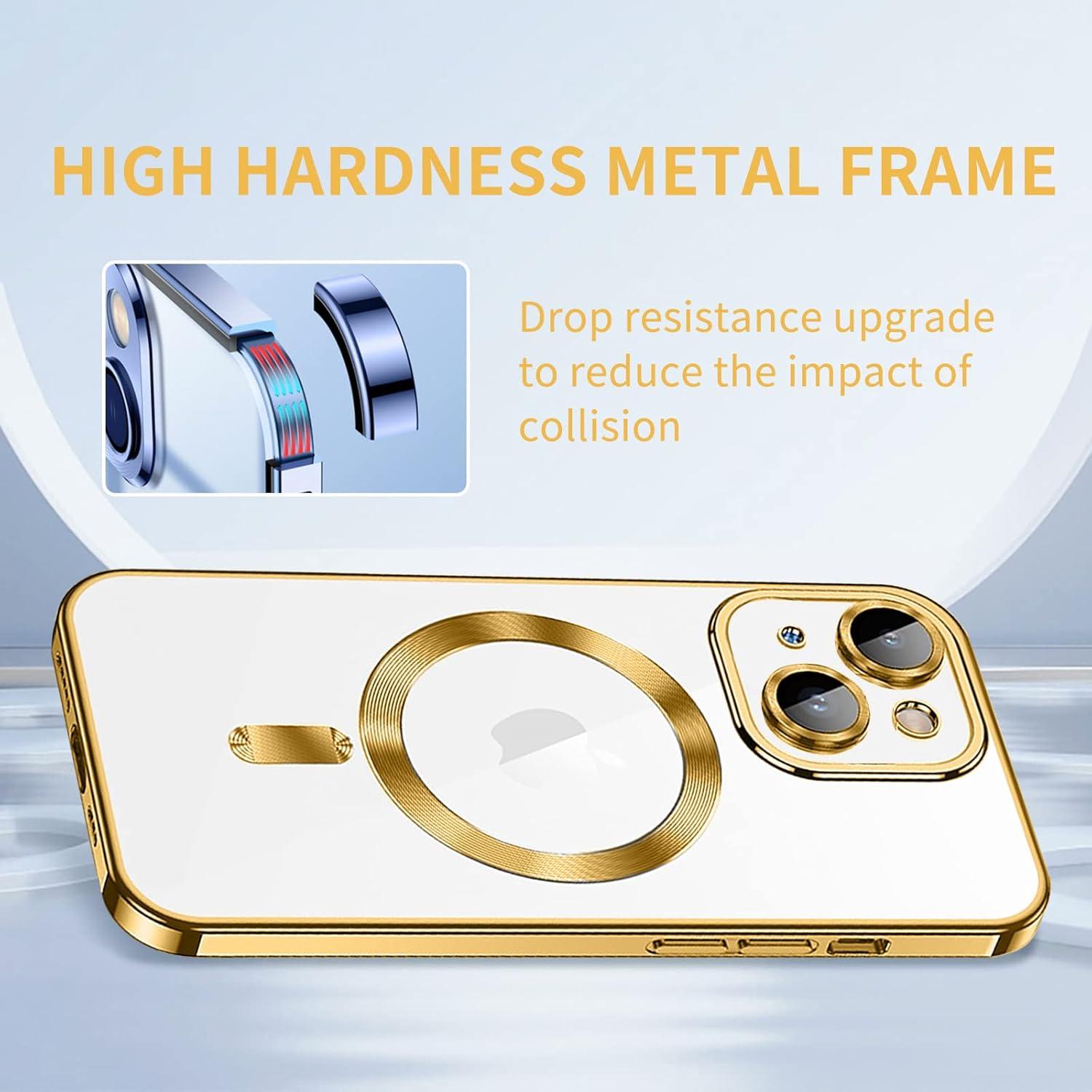 Magnetische iPhone 13 Hülle Kompatibel mit MagSafe Stoßfest und Anti-Vergilbung, Militärnorm, Anti-Fingerabdruck, Klar, Schlanke Hülle - Gold