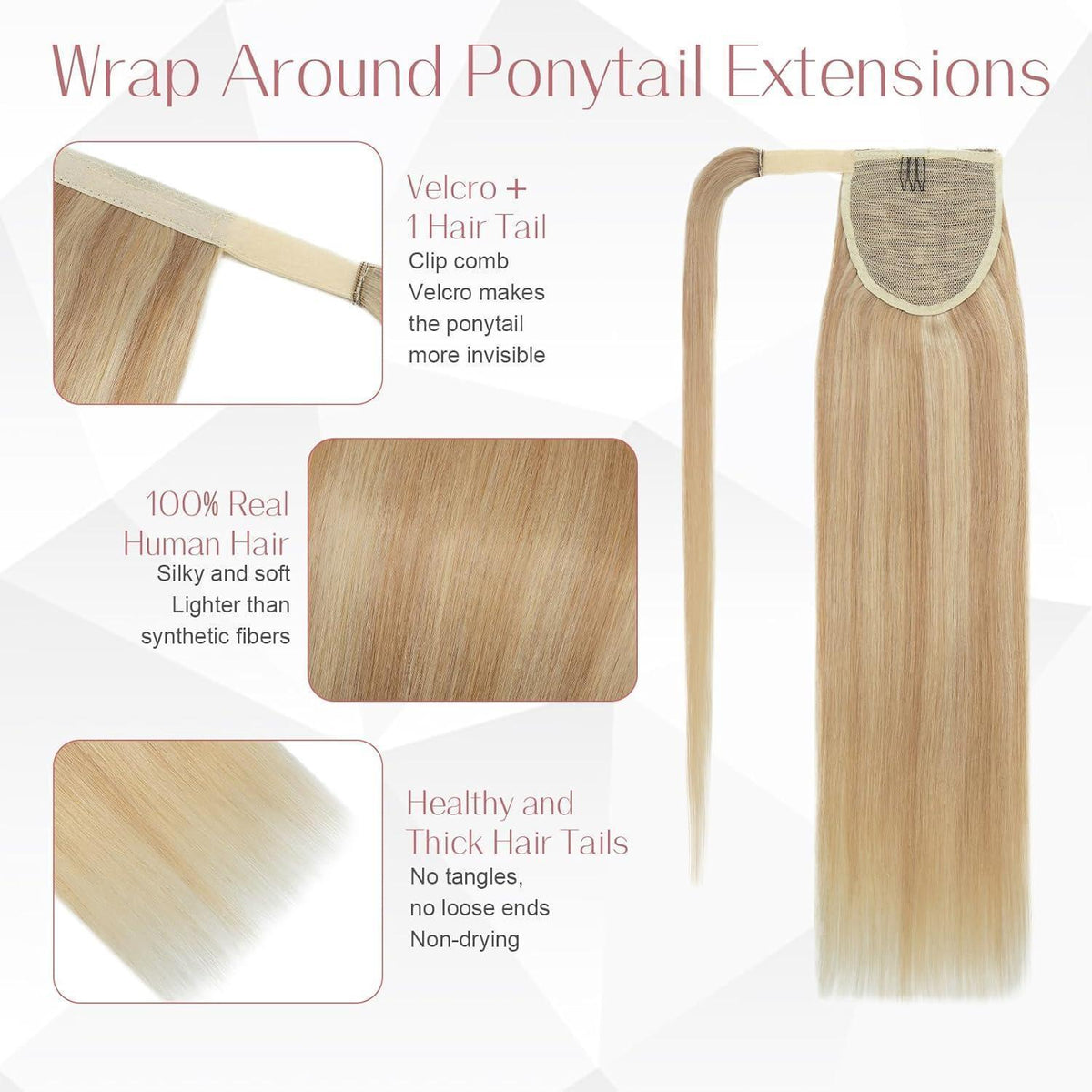 Echthaar Pferdeschwanzverlängerung 55cm #18/613 Aschblond