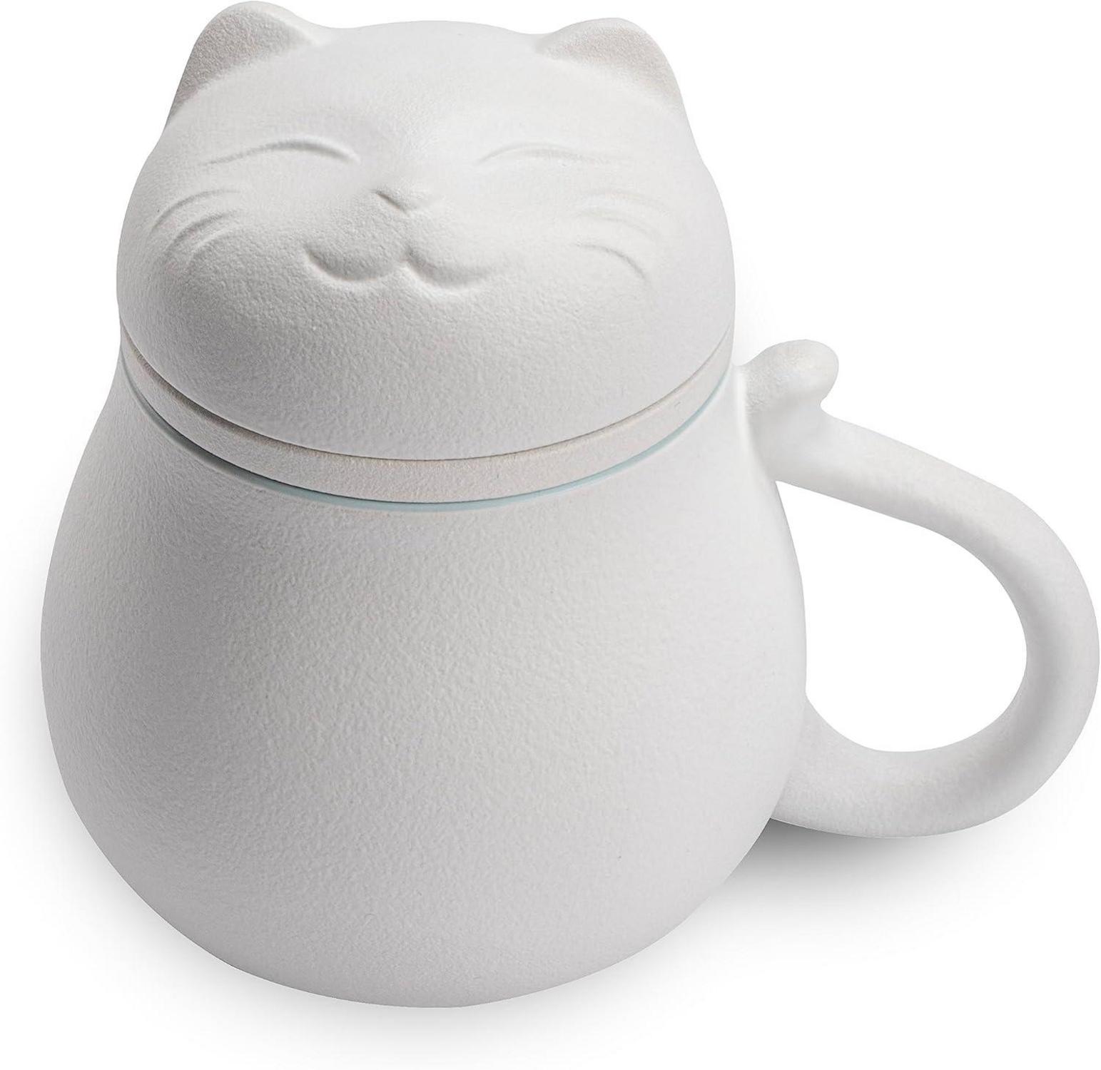 Keramik Teetasse mit süßem Katzen Design und Teesieb
