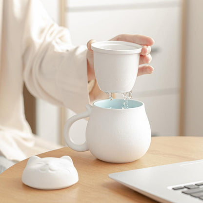 Katzen Design Keramik Teetasse mit Teesieb 13.5oz Deckel Geschenk