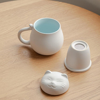 Keramik Teebecher mit Katzen Design und Teesieb