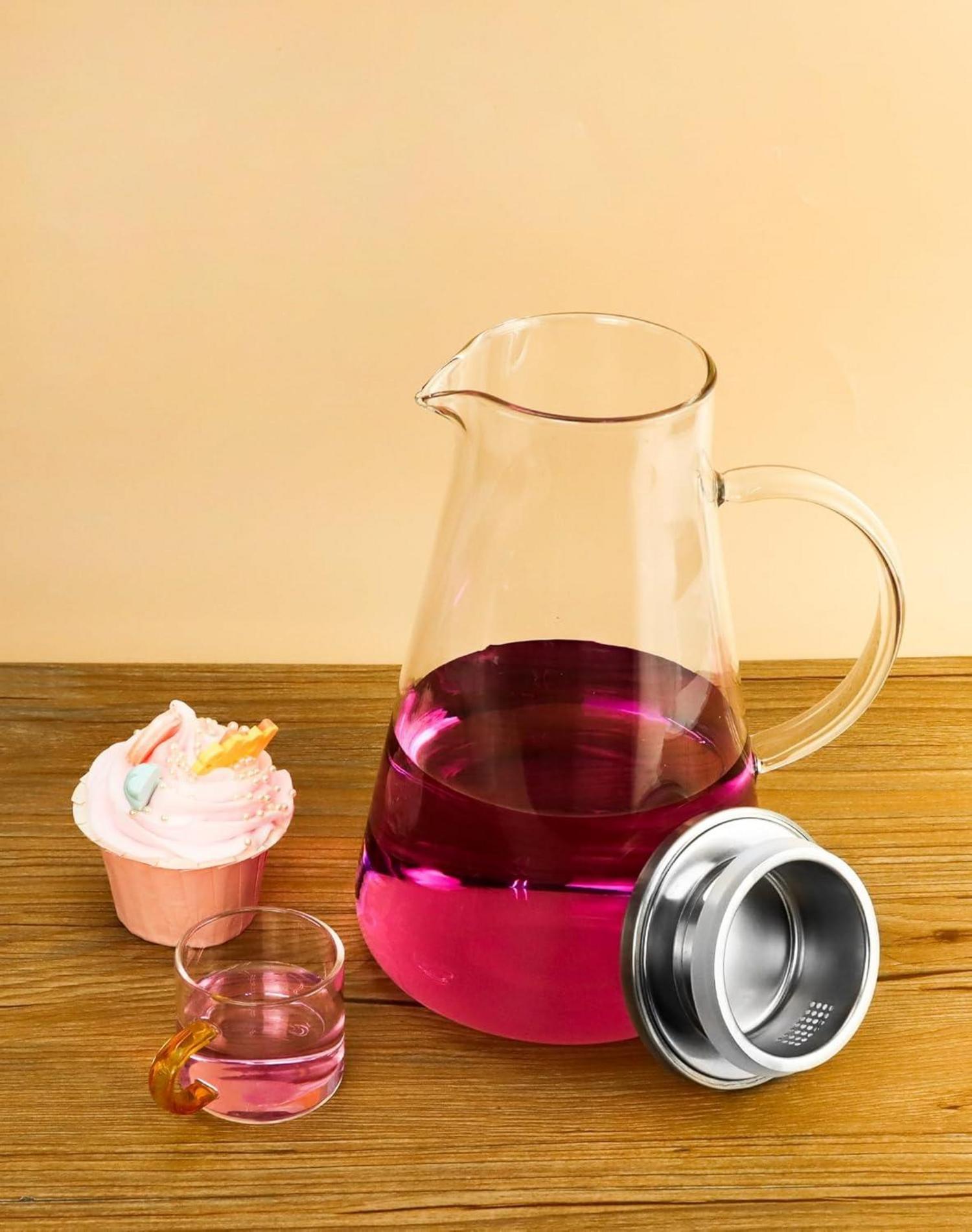 2.0 Liter Borosilikatglas Karaffe mit Deckel - Glaskaraffe
