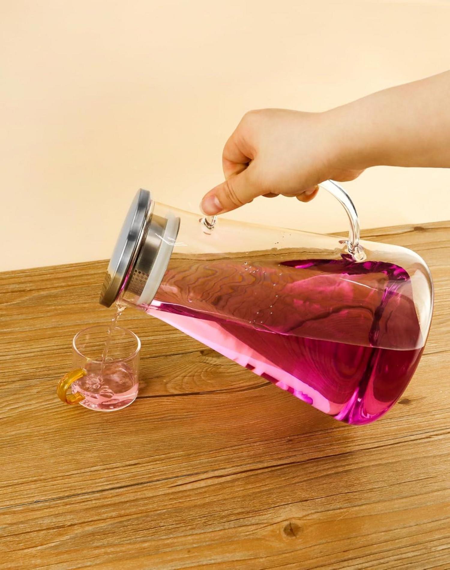 2.0 Liter Glaskaraffe mit Deckel aus Borosilikatglas - Wasserkrug, Saftkrug
