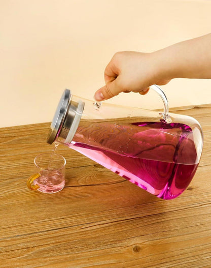 2.0 Liter Glaskaraffe mit Deckel aus Borosilikatglas - Wasserkrug, Saftkrug