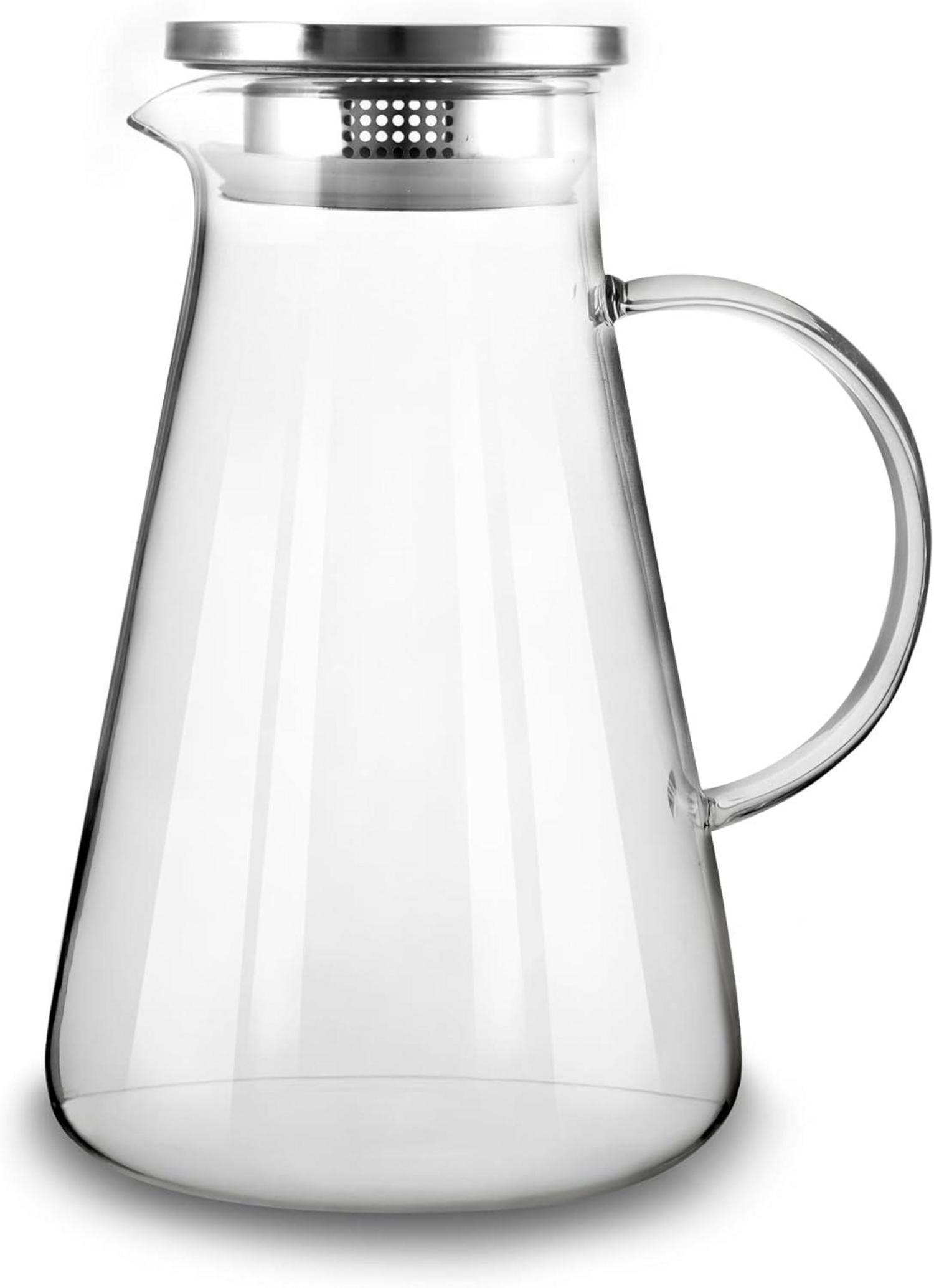 2.0 Liter Borosilikatglas Karaffe mit Deckel - Glaskaraffe für Wasser und Saft