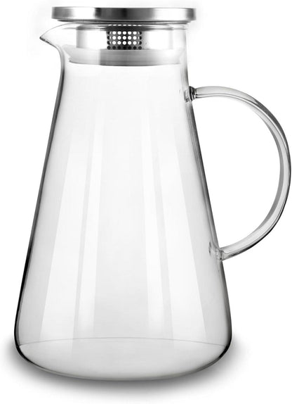 2.0 Liter Borosilikatglas Karaffe mit Deckel - Glaskaraffe für Wasser und Saft