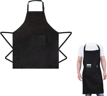 Schwarze Küchenschürze mit verstellbarem Nackenband und großen Taschen