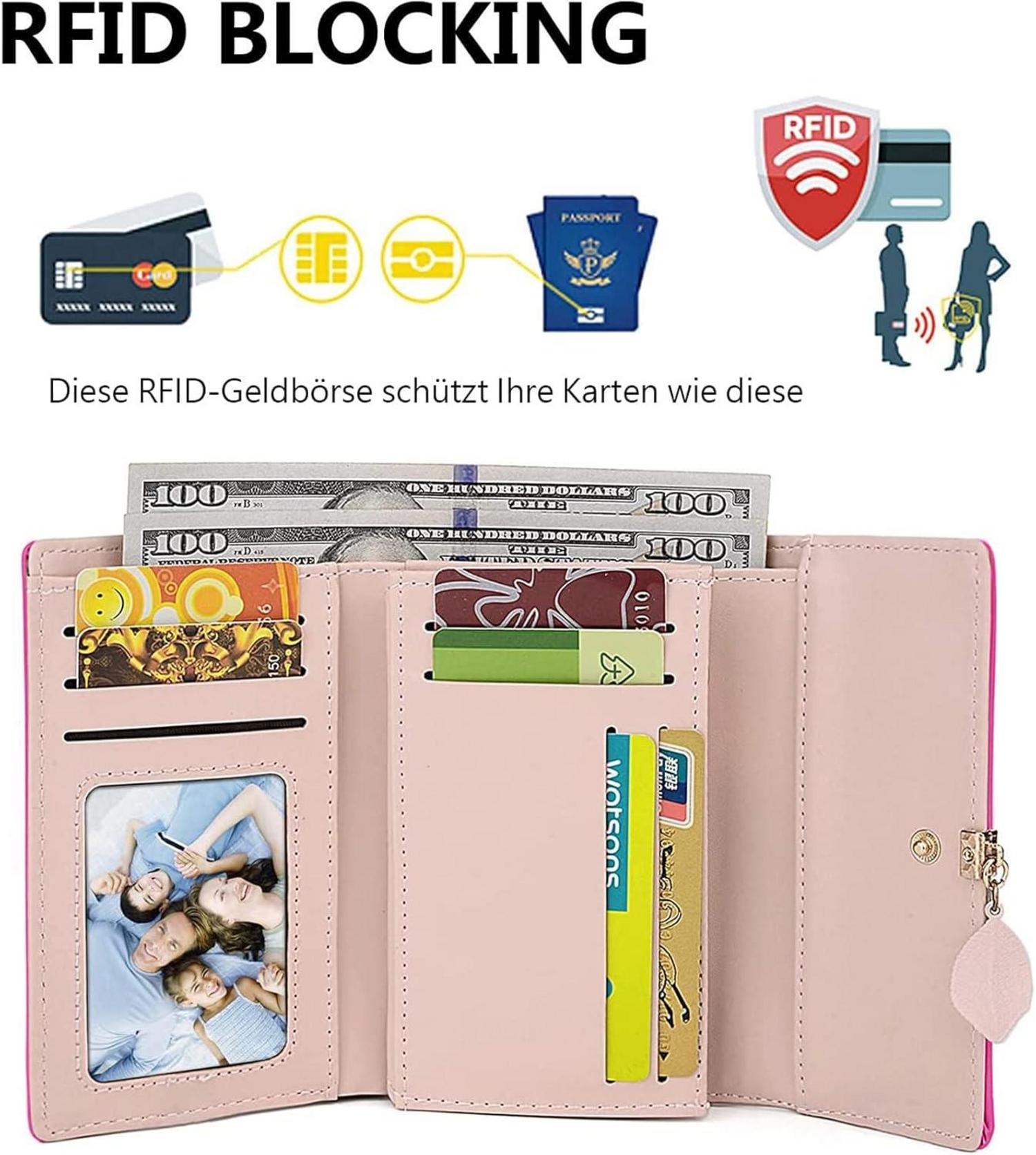 Damen Geldbörse Leder Portemonnaie Kartenfächer Münztasche
