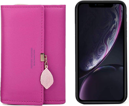 Damen Geldbörse mittelgroß Portemonnaie Leder Schwarz Elegant