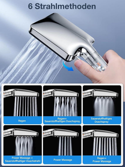 Duschkopf mit Schlauch 1.6M Filter Universal Handbrause 6 Strahlarten Hochdruck Wassersparend