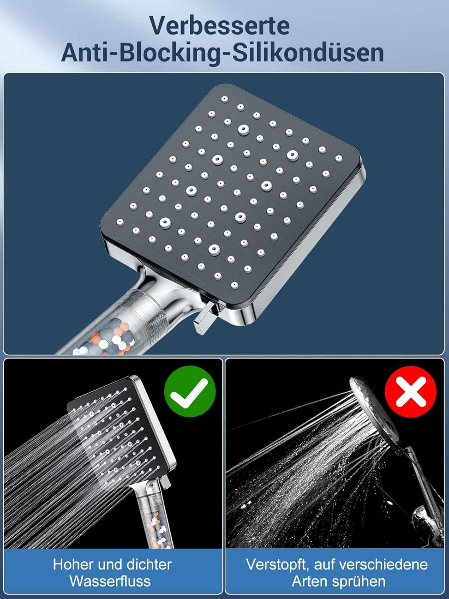 Duschkopf mit Schlauch 1.6M Filter 6 Strahlarten Regendusche