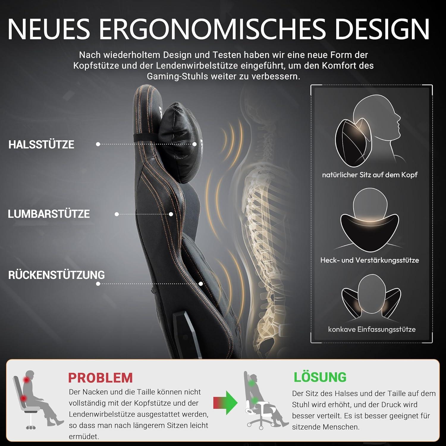 Bürostuhl Gaming Stuhl mit Fußstütze 3D Armlehnen Ergonomisch Schwarz
