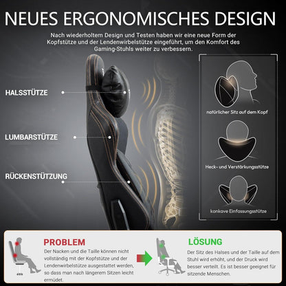 Bürostuhl Gaming Stuhl mit Fußstütze 3D Armlehnen Ergonomisch Schwarz