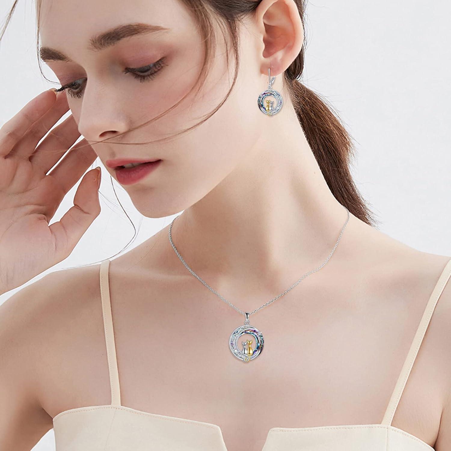 VONALA Mond Katze Ohrringe Hängend 925 Sterling Silber Keltisch Kristall Damen Mädchen