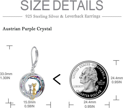 VONALA Mond Katze Ohrringe Sterling Silber Keltisch Kristall für Damen und