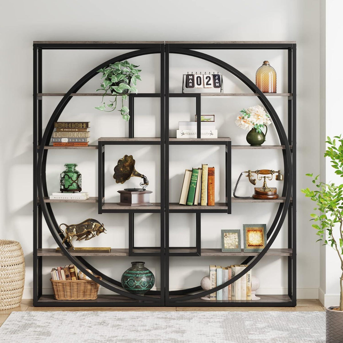 Industrielles Bücherregal 180cm – Vintage Grau, 5-Stöckig