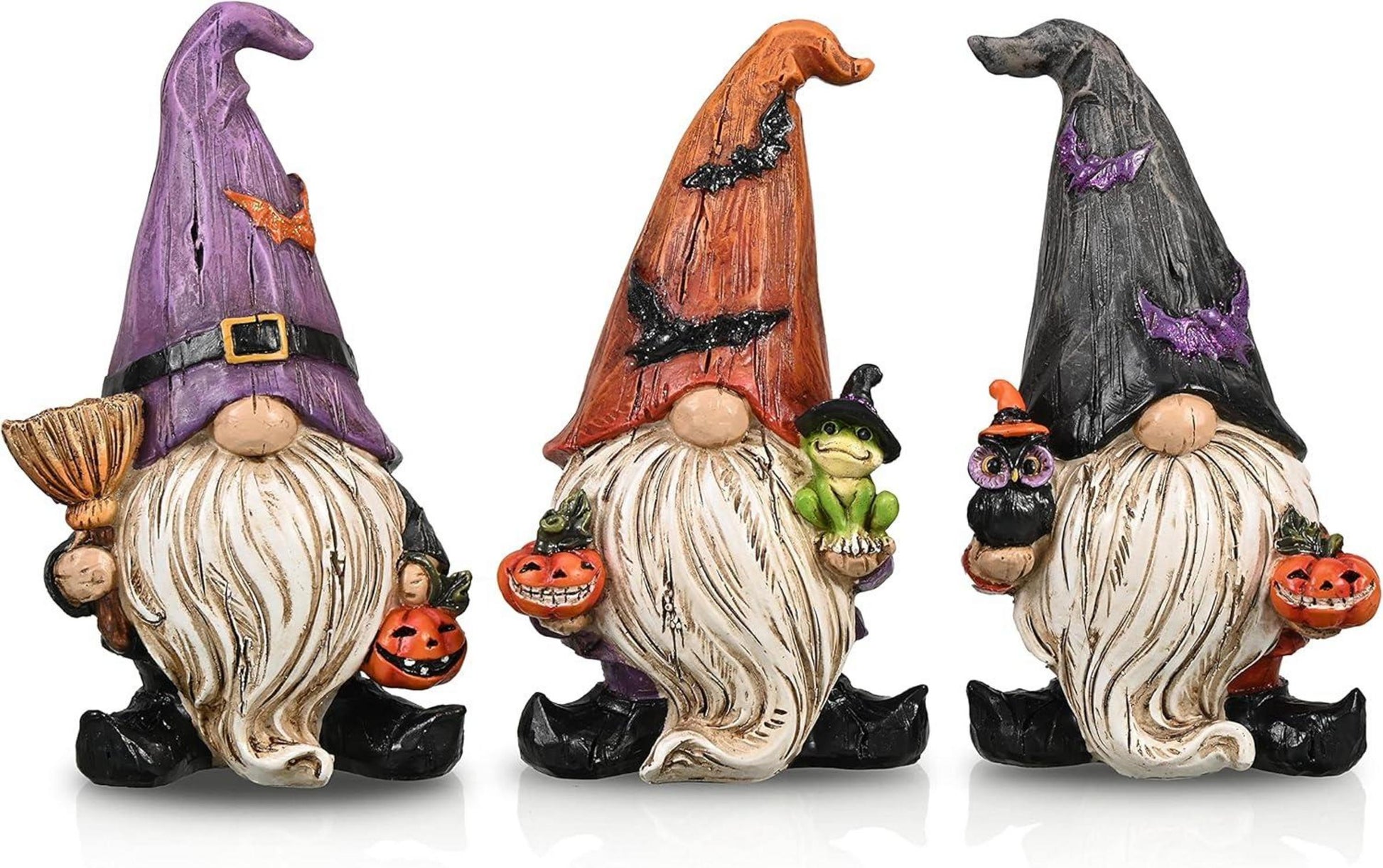 3er Set Halloween Deko Figuren mit Kürbis und Besen - Harz Ornamente