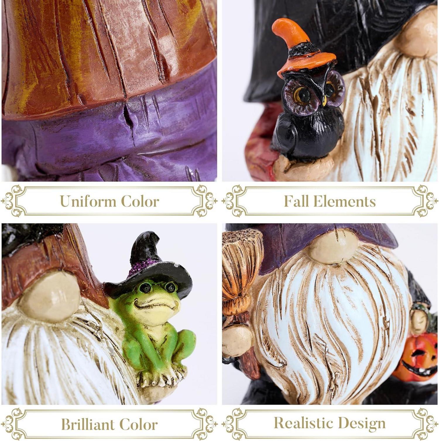 Halloween Deko Statuen Kürbis Besen 3er Set Harz Ornamente