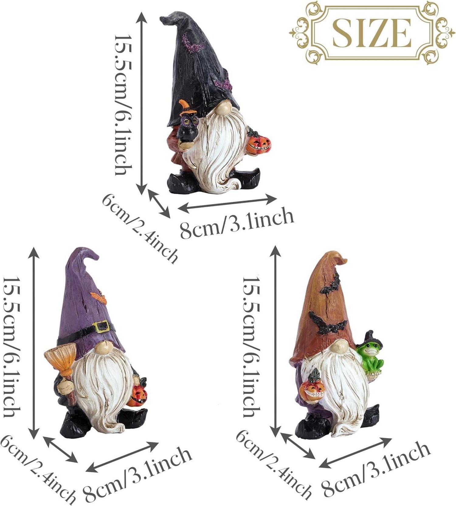 Halloween Deko Statuen Kürbis Besen 3er Set Harz Ornamente 6,1 Zoll