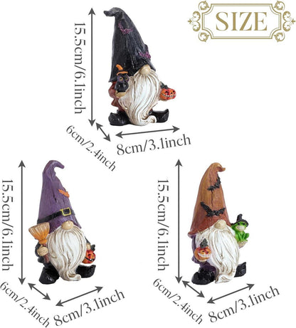 Halloween Deko Statuen Kürbis Besen 3er Set Harz Ornamente 6,1 Zoll