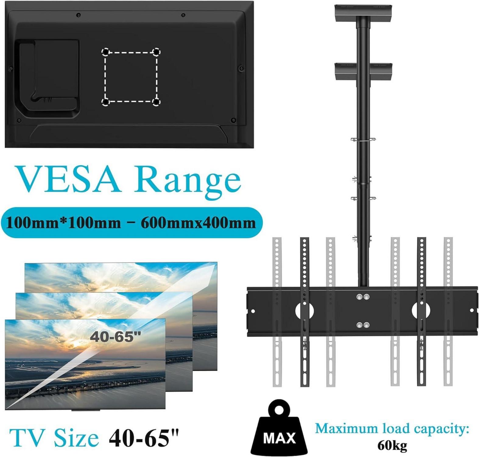 TV Deckenhalterung Höhenverstellbar Schwenkbar Neigbar für 40-65 Zoll Fernseher