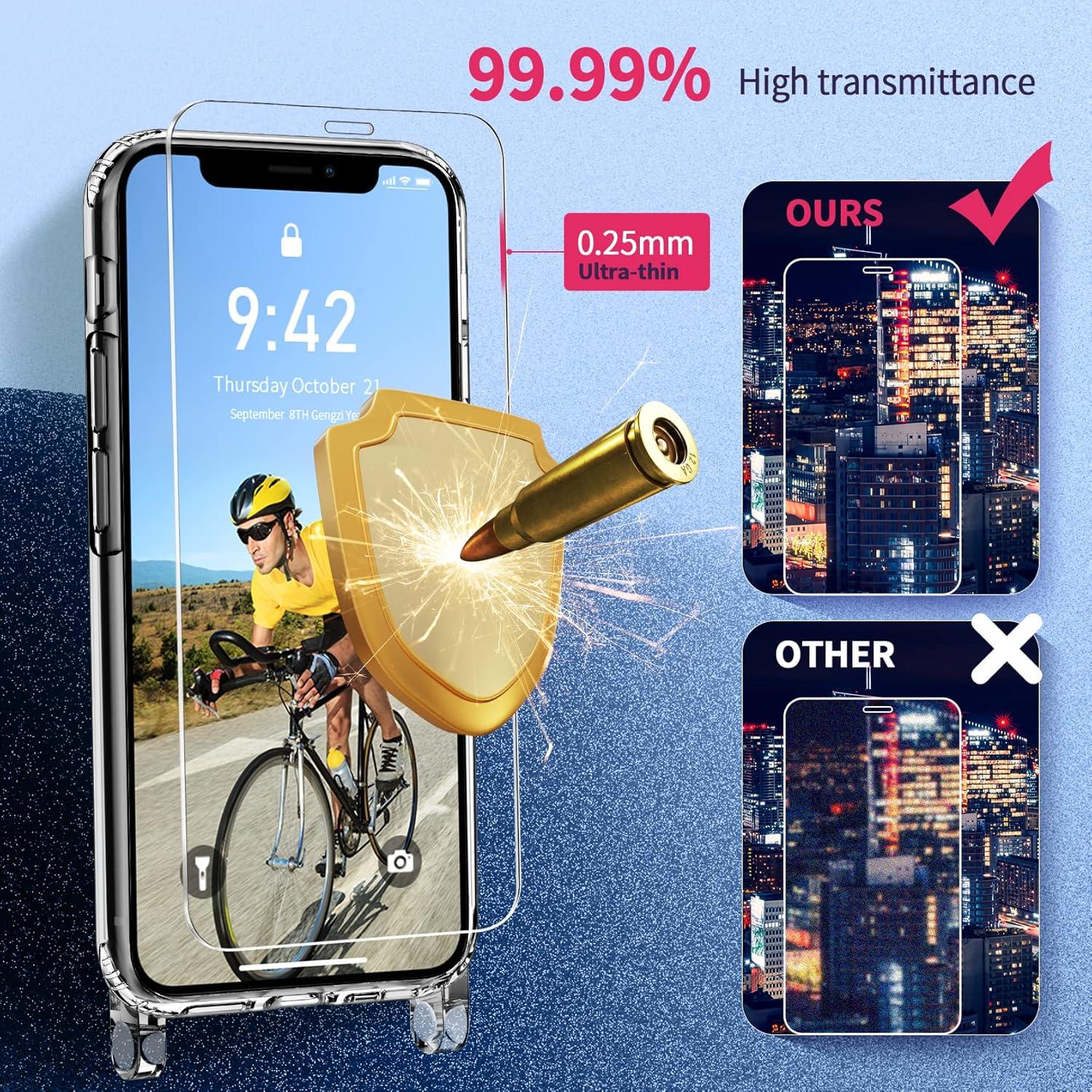 Handykette für iPhone 14 Pro Hülle mit Band und Schutzfolie - Schwarz