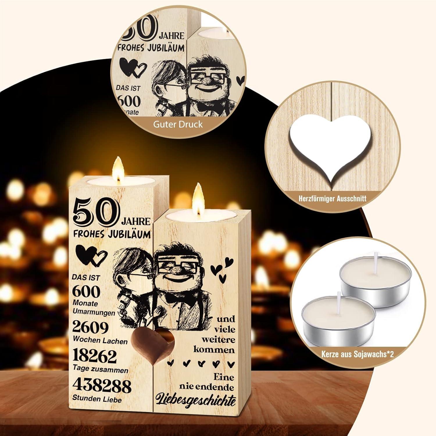 Goldene Hochzeit 50. Jahrestag Kerzenständer Holz Deko Paare