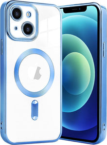 Schlanke Klare iPhone 13 Hülle mit MagSafe Blau Anti-Fingerabdruck