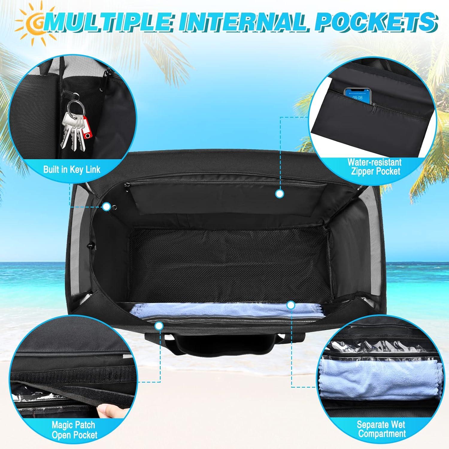 VOBUKE Strandtasche XXL Wasserdicht Schwimmbadtasche 45L Strandtasche Mesh Beach Bag Damen Herren-Familie-Sommer-Gym