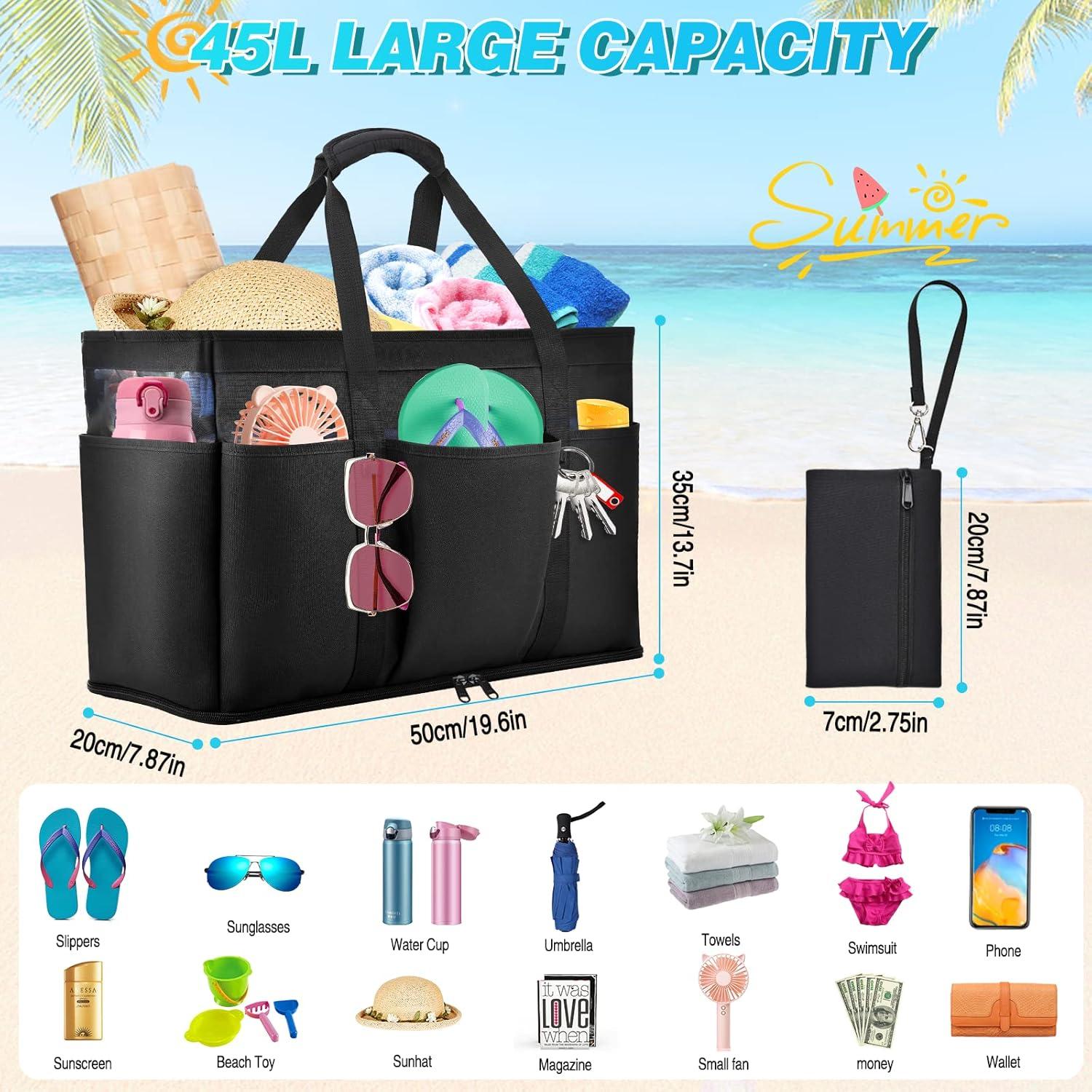 VOBUKE XXL Strandtasche 45L wasserdicht mit Nassfach & 12 Taschen