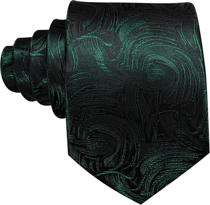 Herren Krawatte Set Seide Blumenmuster Manschettenknöpfe Einstecktuch Schwarz