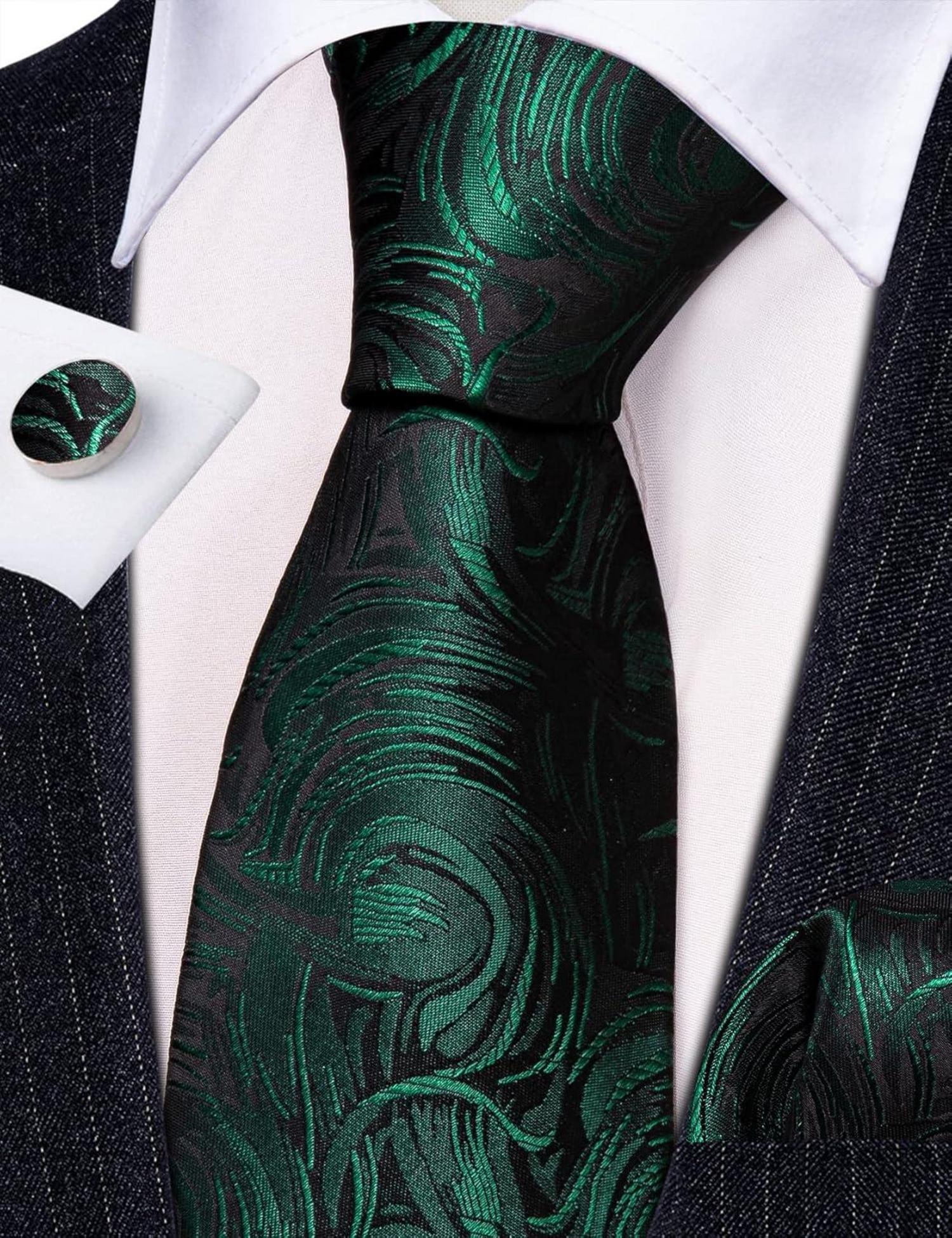 Barry.Wang Herren Krawatte Set Seide Floral Manschettenknöpfe Einstecktuch