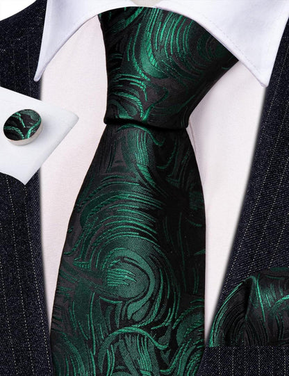 Barry.Wang Herren Krawatte Set Seide Floral Manschettenknöpfe Einstecktuch