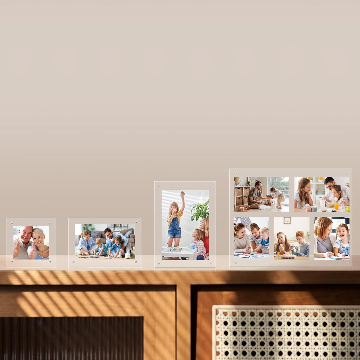 20x25 cm Acrylic Magnetic Floating Picture Frames 4 Pack Frameless Clear Stand