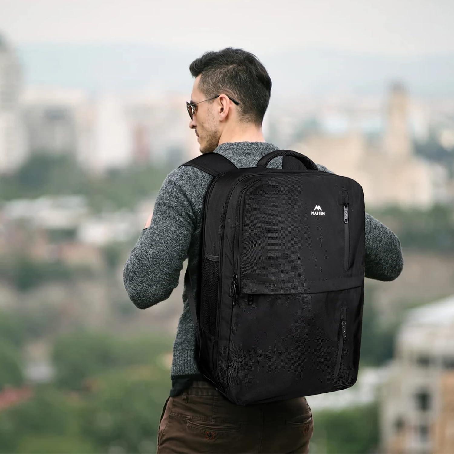 Handgepäck Rucksack 40L USB Laptop 17 Zoll Wasserabweisend Schwarz