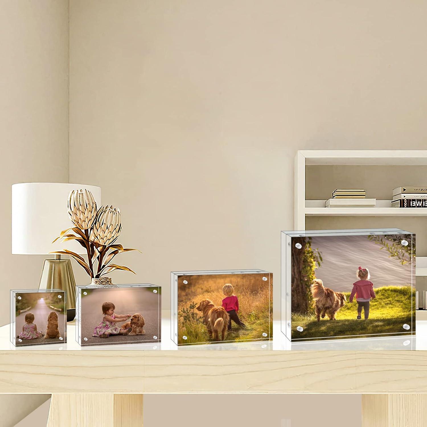 Acrylic Picture Frames 4 Pack 10x15 cm Magnetic Floating Frame Clear Stand