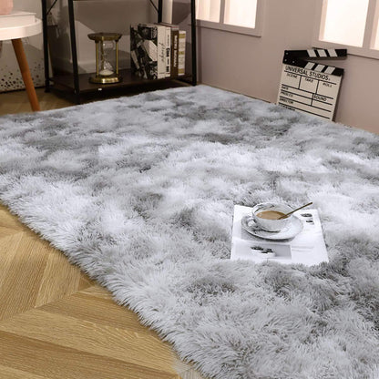 Hochflor Teppich Grau Weiß 250x300 cm, Flauschig & Rutschfest