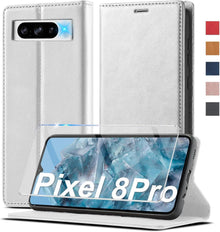 Google Pixel 8 Pro Hülle Leder Klappbar mit Schutzfolie