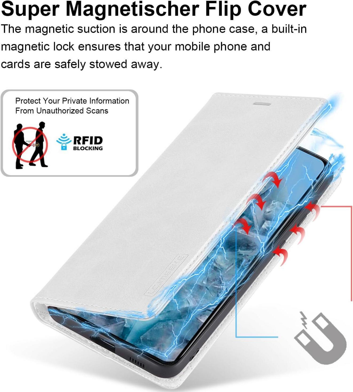 Google Pixel 8 Pro Hülle Leder Klappbar Wallet Schutzhülle White