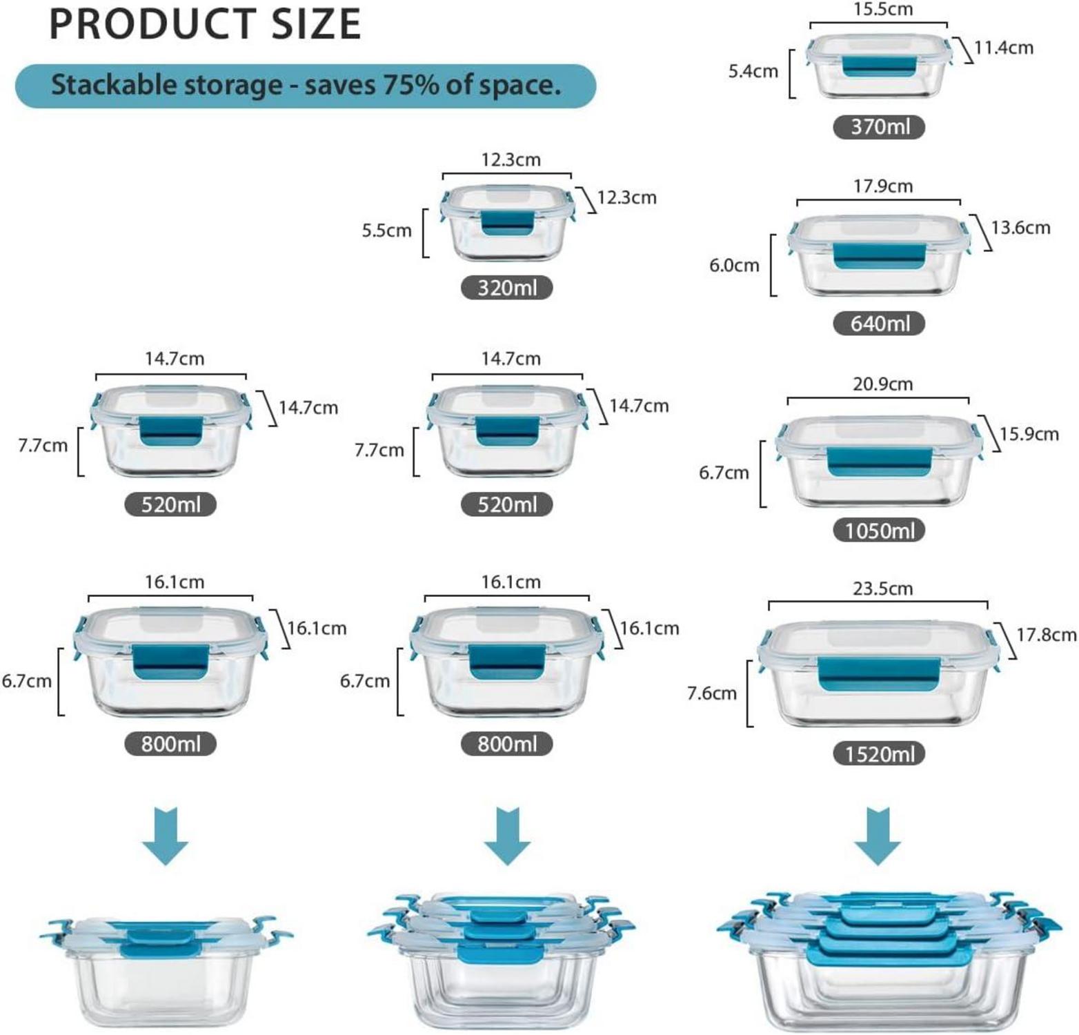 Glas-Frischhaltedosen Set 18-teilig für Meal Prep