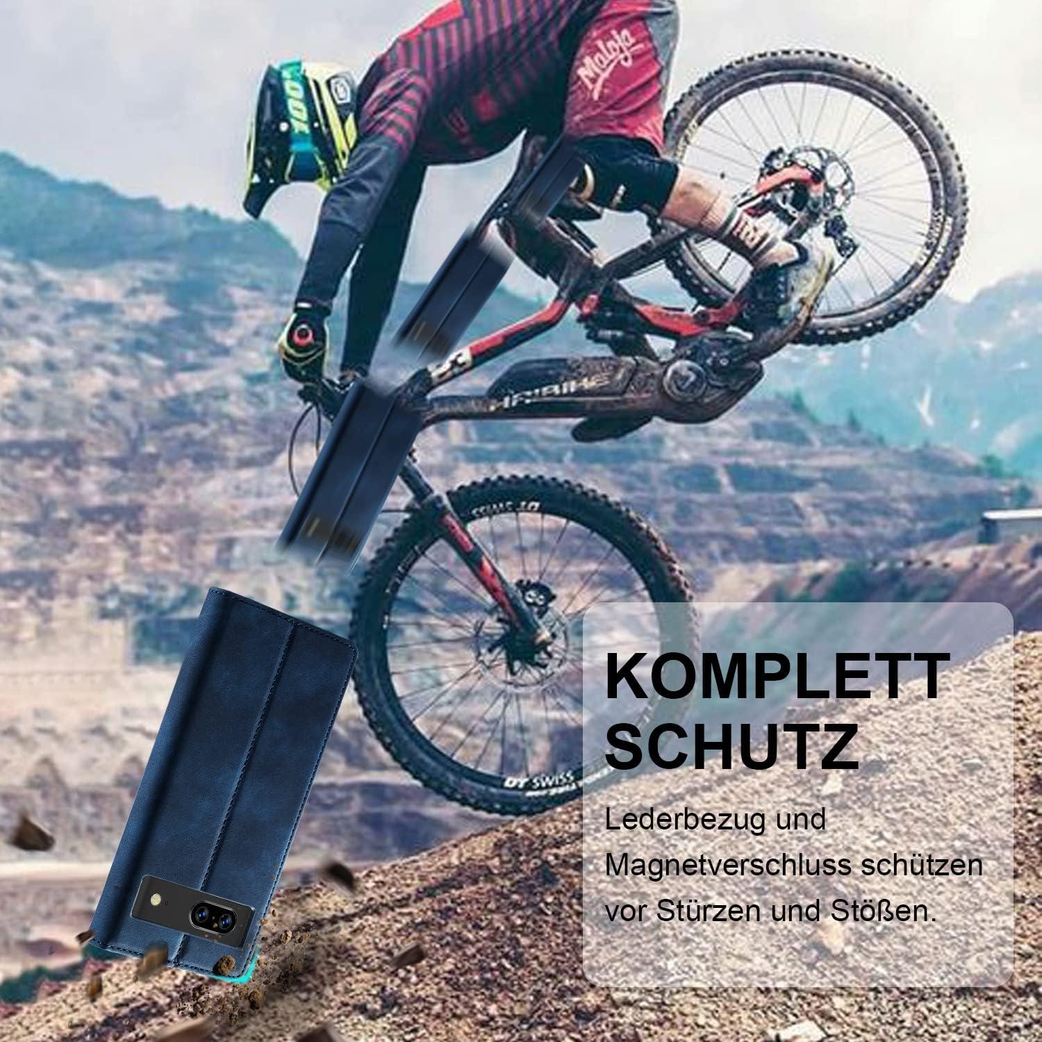 Ailicici Google Pixel 8 Pro Hülle Leder Wallet Schutzfolie Klappbar Blau