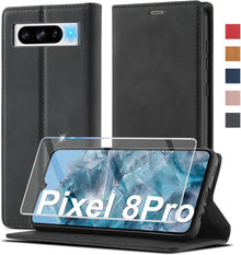 Ailicici Google Pixel 8 Pro Hülle Leder Klappbar Schutzhülle Schwarz
