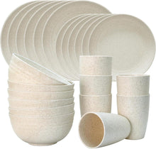 Camping Geschirr Set 24-teilig, Unzerbrechlich Kunststoff Beige