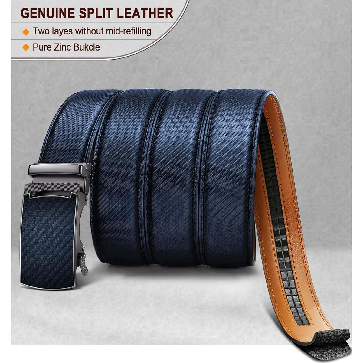 Herren Gürtel mit Automatikschließe, verstellbar, navyblau in Lederoptik