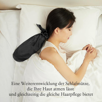 Seidenschlafhaube 100% Maulbeerseide Schwarz, 2-in-1